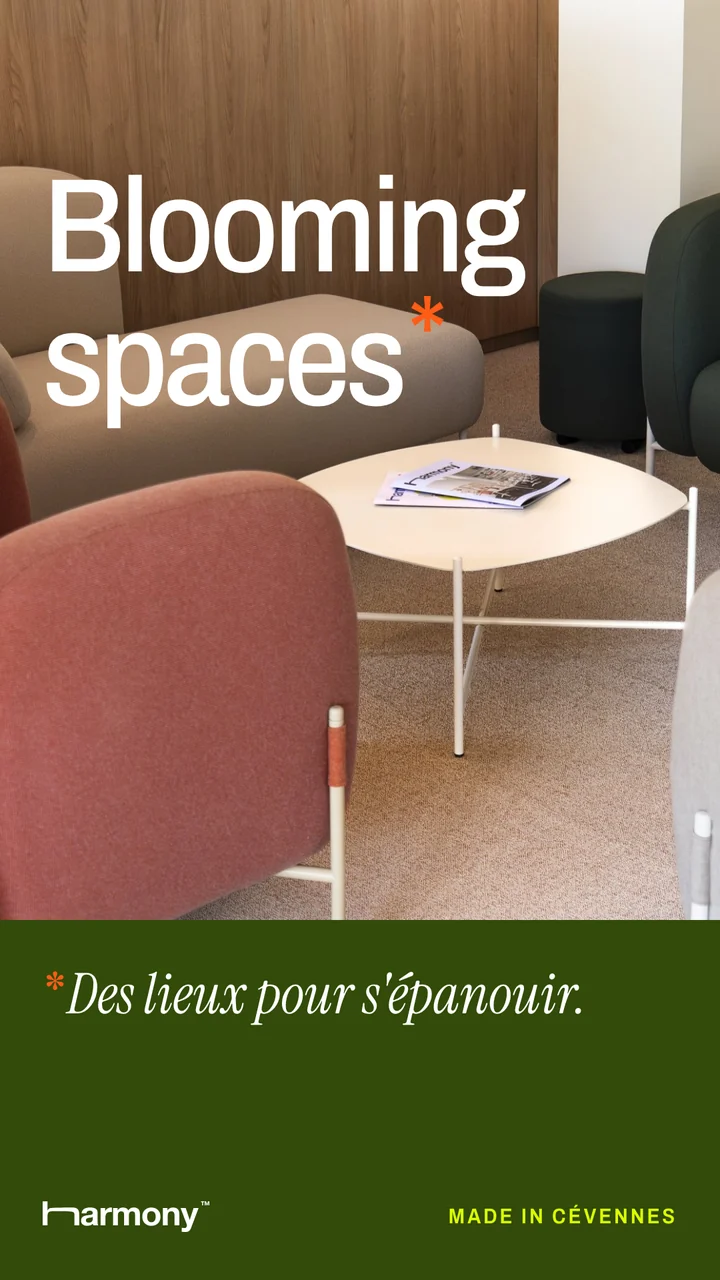 Harmony, Blooming spaces : salon lounge avec fauteuils terracotta et vert sapin