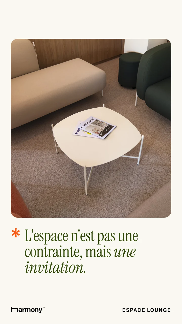 Vue plongeante sur une table basse Harmony : « L'espace n'est pas une contrainte, mais une invitation »